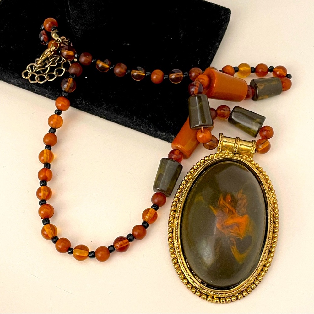 YOU AND I Fall Autumn Boho Orange Mermaid Core Hippie Oversized Pendent Necklace